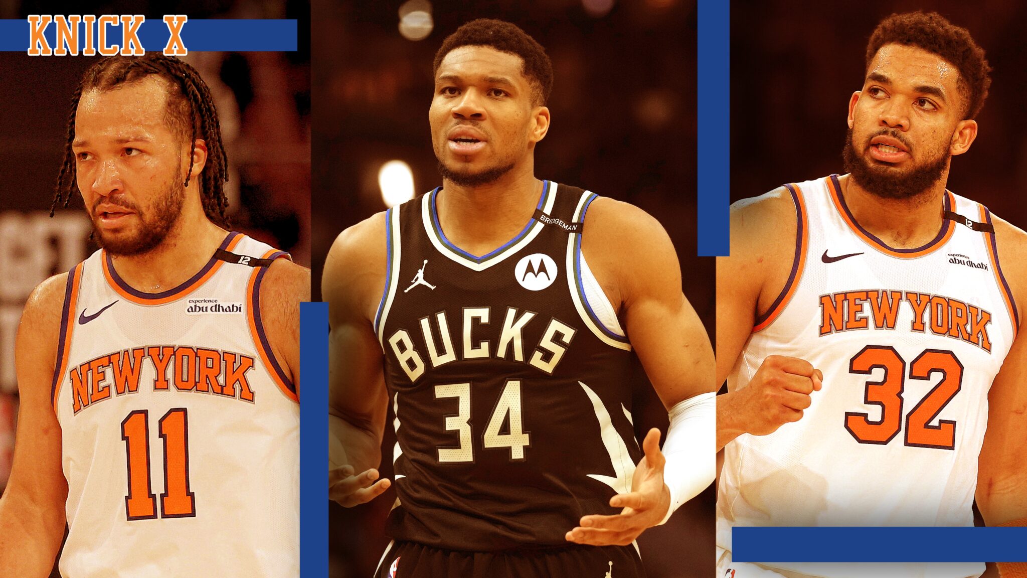 Jalen Brunson, Giannis Antetokounmpo, Karl-Anthony Towns