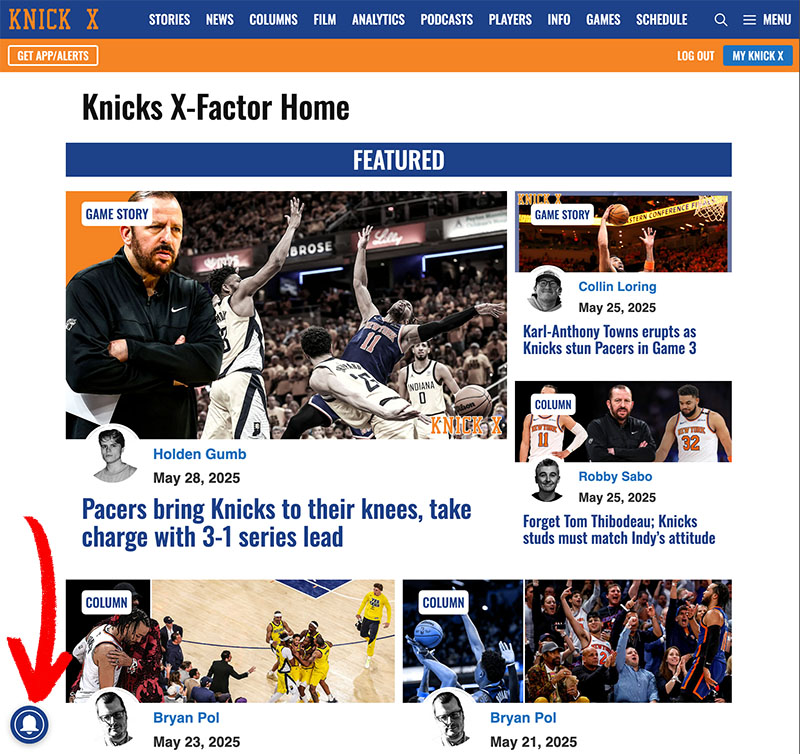 Knicks X-Factor Notifications Desktop