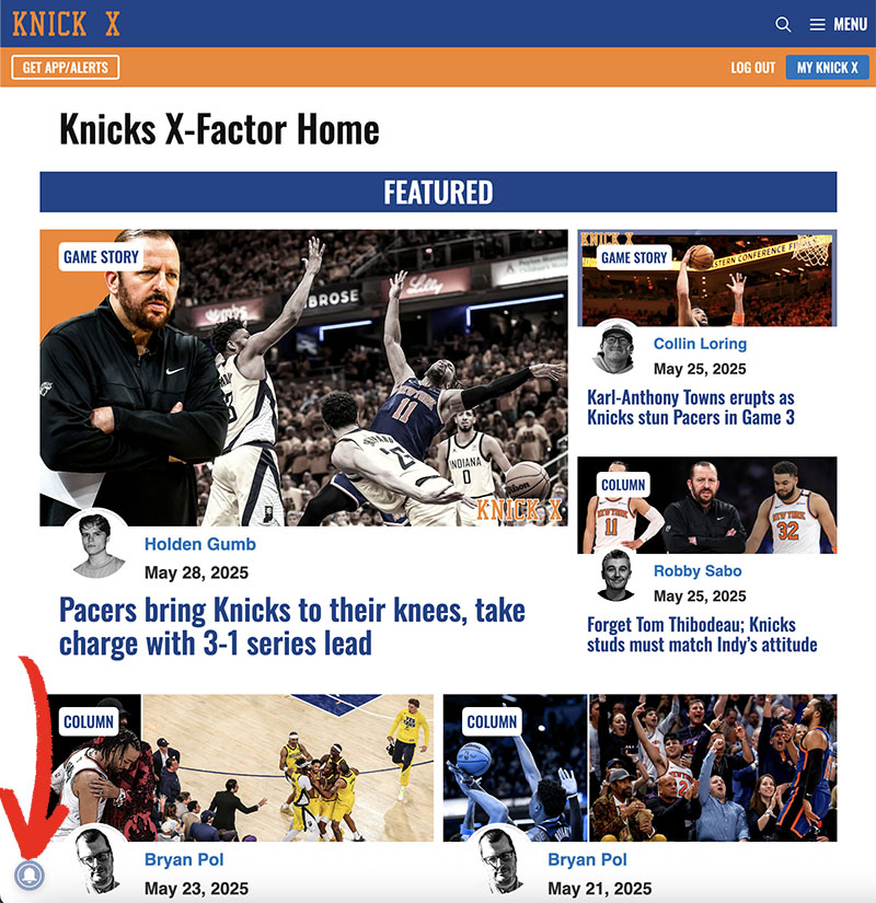 Knicks X-Factor Notifications Desktop